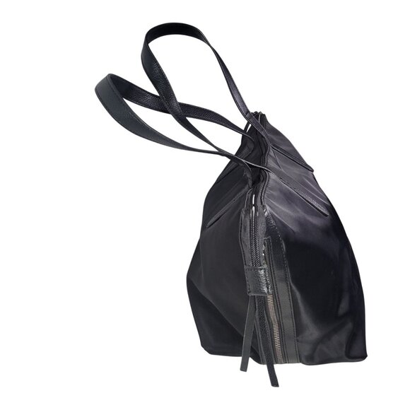 Botkier Black Nylon Large Tote Bag With Leather Trim & Zippered Top Closure - Picture 4 of 6